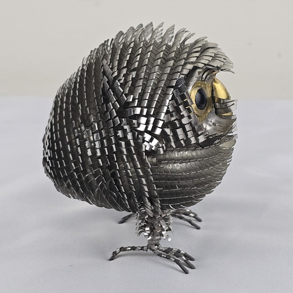 Vintage Brutalist Metal Owl Sculpture Bustamante Style Mexican Folk Art 5" - Picture 4 of 9